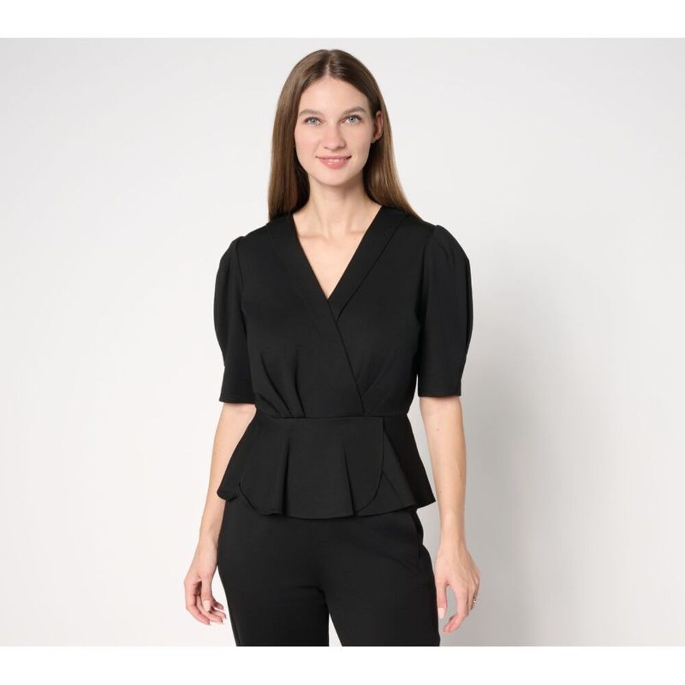 SUNNYLiFE Women's Top Sz L Lightw Ponte Short Sleeve Black A691924